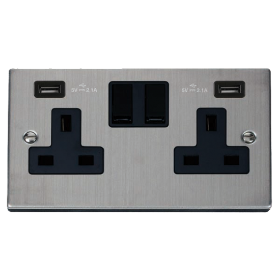 VPSS780BK Deco 13A 2 Gang Switched Socket With Twi