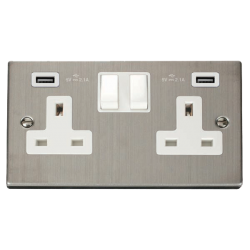 VPSS780WH Deco 13A 2 Gang Switched Socket With Twi