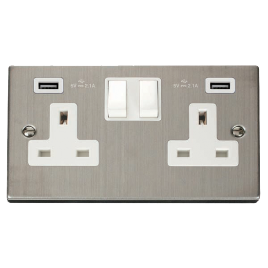 VPSS780WH Deco 13A 2 Gang Switched Socket With Twi