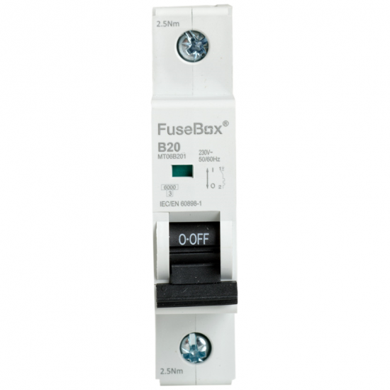 FuseBox MT06B201 MCB Single Pole Type B 20A 6kA