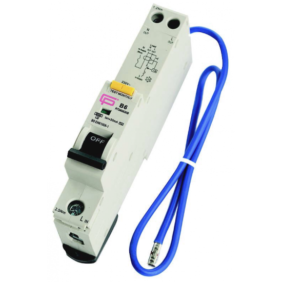 FuseBox RTA062030B RCBO Single Pole & Neutral 20A 30mA 6kA B Curve Type A