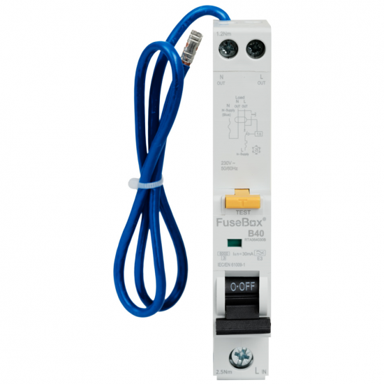 FuseBox RTA064030B RCBO Single Pole & Neutral 40A 30mA 6kA B Curve Type A