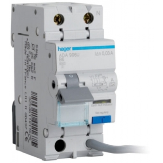 HAGER 16A 6KA RCBO 30ma 1P+N