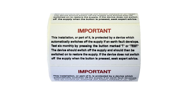 Ind Signs IS144100R RCD Test Lbl Roll100