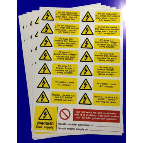 PV ARRAY LABEL SETS 5 SHEETS