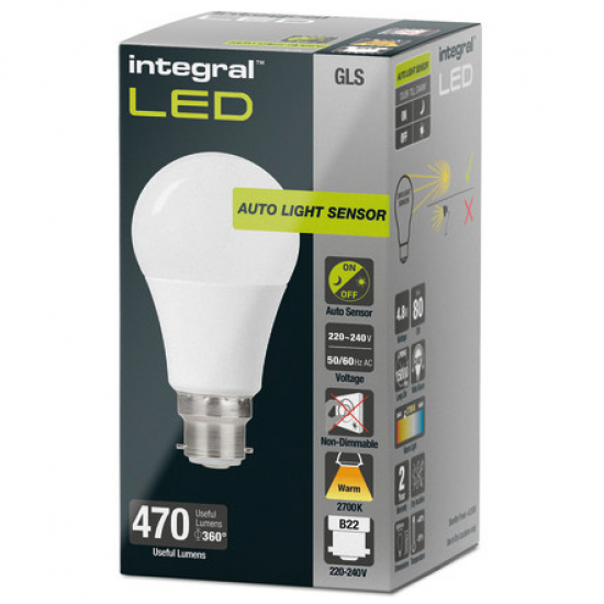 Integral LED 4.8W GLS Warm White BC Dusk To Dawn Sensor Light Bulb
