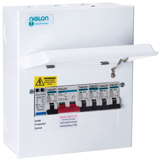 8 Module 4 Way Metal Consumer Unit with Surge Protection