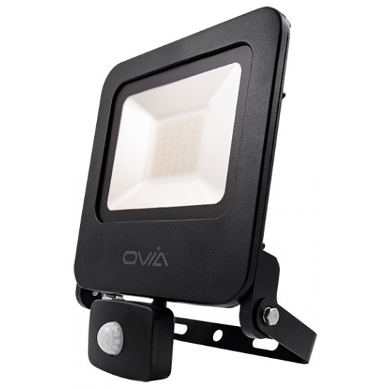 Ovia Lighting OV10150BKCWPIR 50W LED Black Floodlight with PIR Cool White
